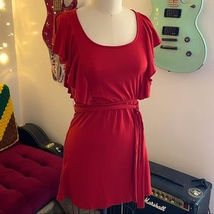 Xhilaration Cinched Waist Flutter Dress in Red XS